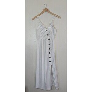 Urban Romantics Linen Blend Midi Button Up Dress Womens Size Small Stripped Wrap